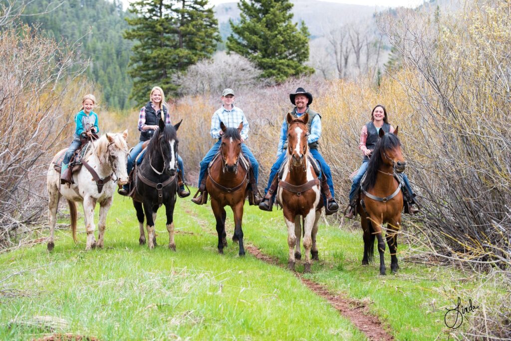 Family horseback riding at Circle K Guest Ranch in Southwest Colorado